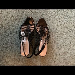 Black patent leather heels